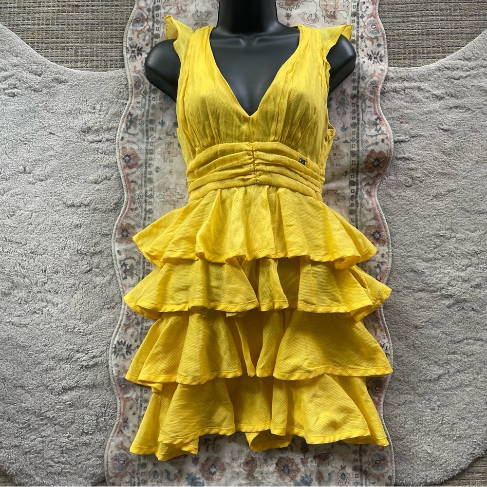 Miss Sixty Y2K Lemon Yellow Tiered Mini Dress